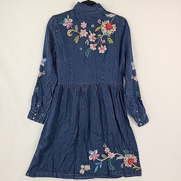 Johnny Was Malaya Denim Shirt Dress Embroidered Sz XS - Picture 7 of 9